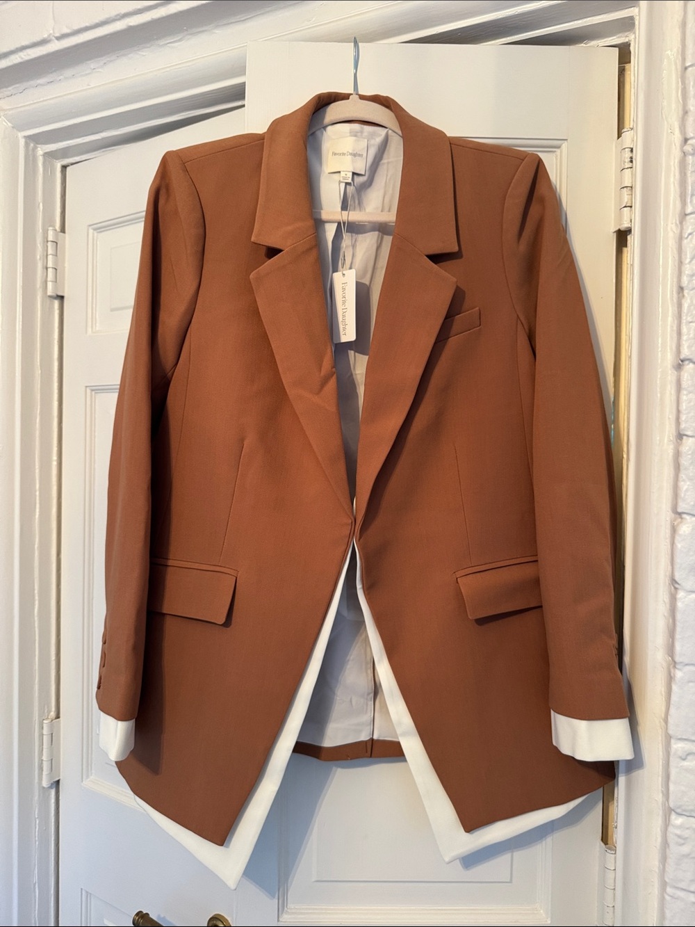 Favorite Daughter Rust Brown Tailored Blazer with ivory accent trim